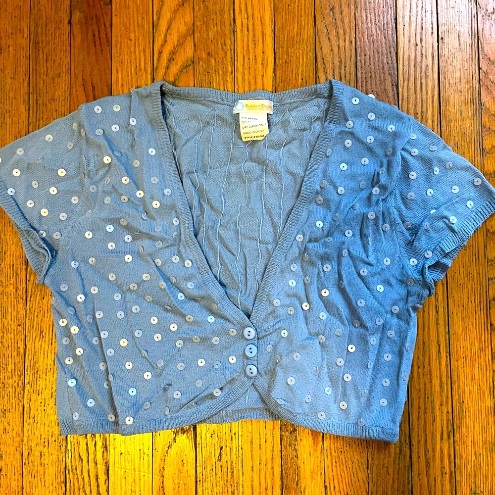 Rubber Ducky Blue Cropped Button Up Sweater. Size Small. EUC.
